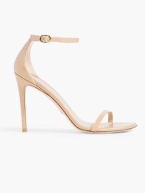 Stuart Weitzman Nudist Beige Patent Leather Ankle-Strap Stiletto Heels